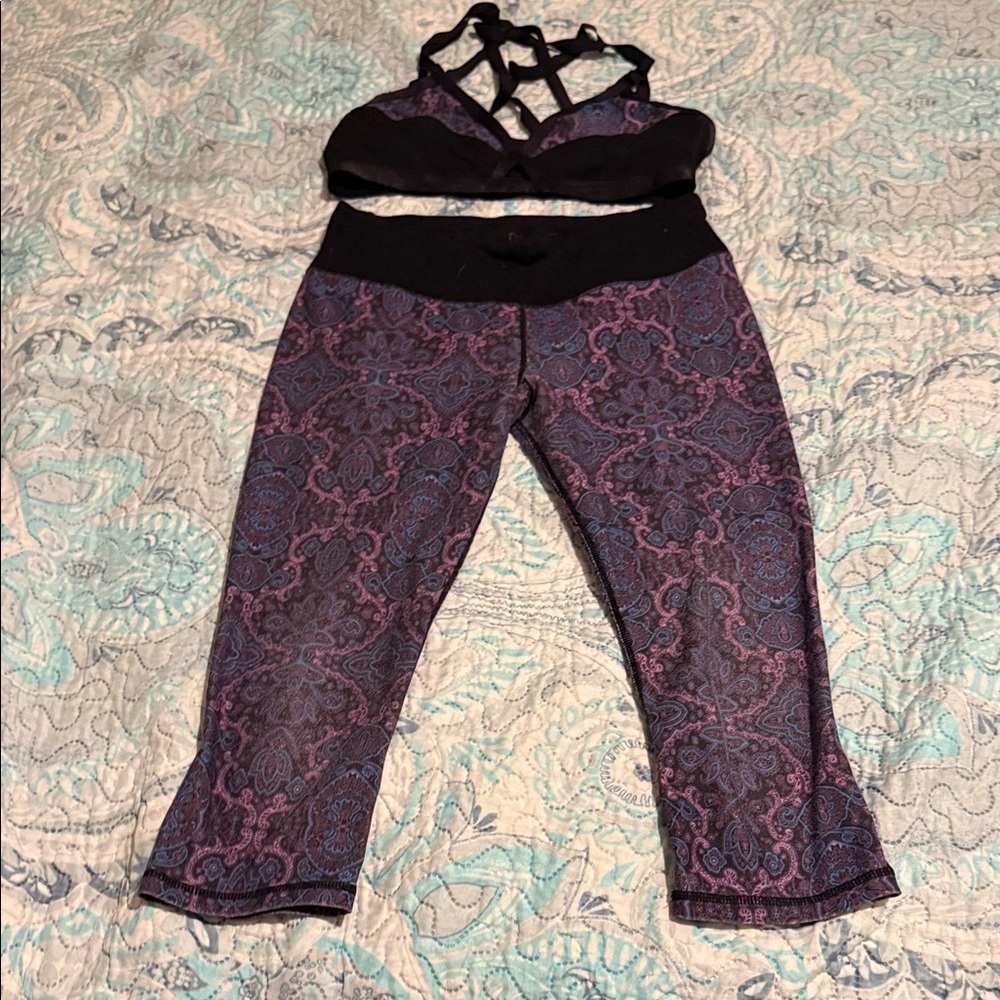 Full Tilt Purple Paisley and Black Activewear Set